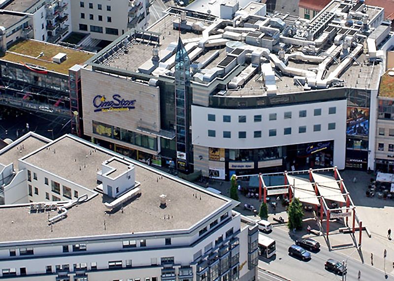 Blick vom Jentower auf das CineStar am Holzmarkt.