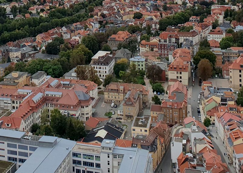 Blick auf das Bachstraßenareal in Jena.